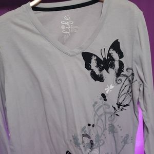 Light gray long sleeve T with butterfly detail